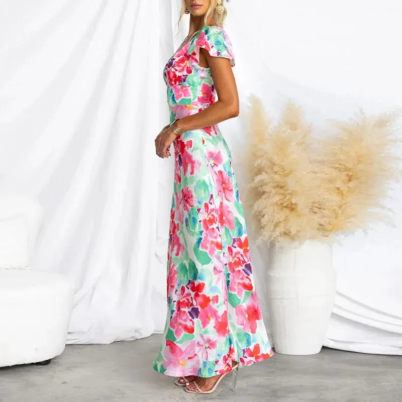 High Casual Ruffle Slim Long Elegant Floral Summer Short Dress