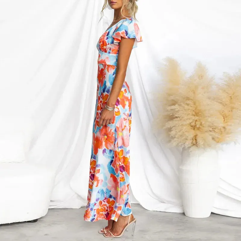 High Casual Ruffle Slim Long Elegant Floral Summer Short Dress