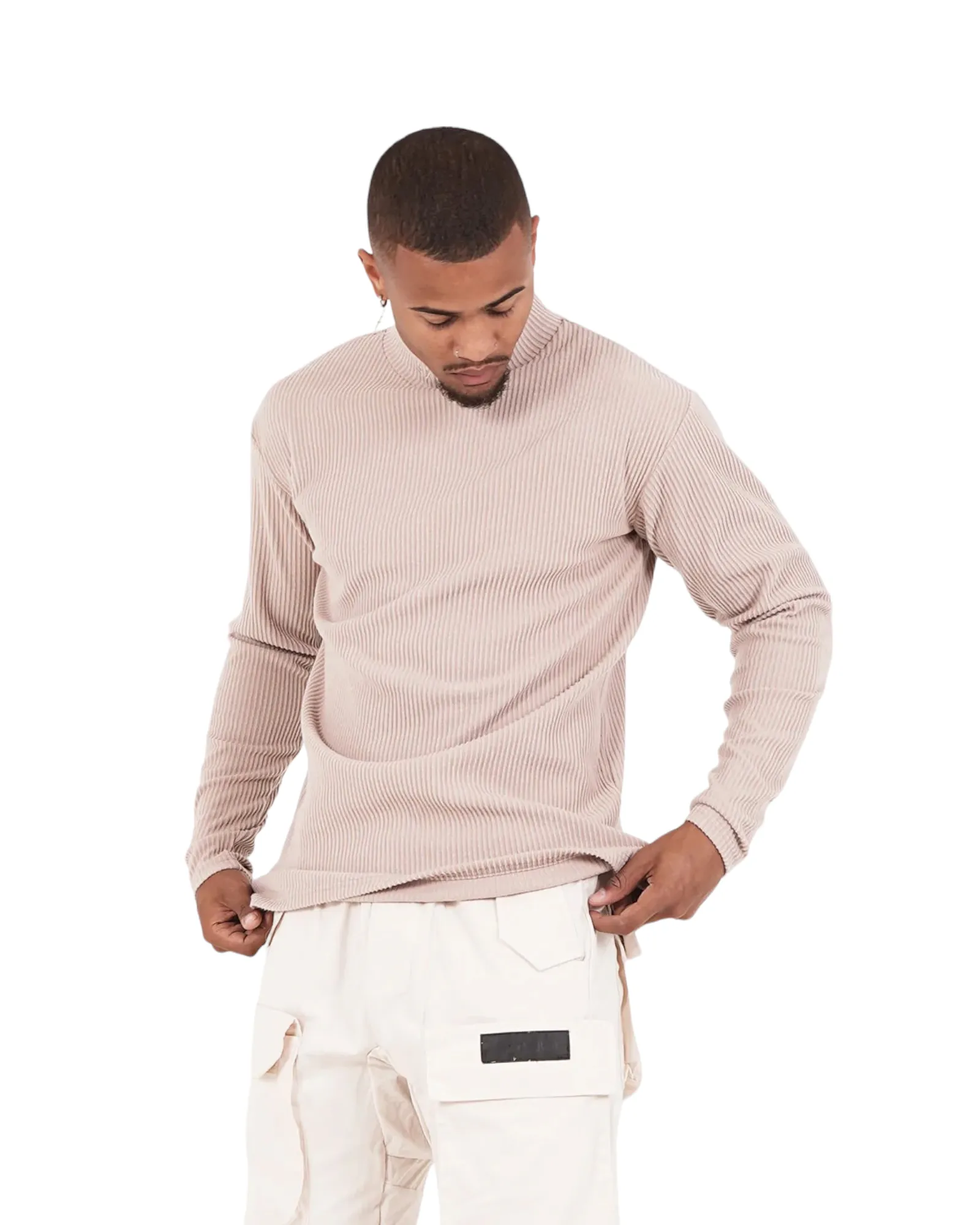 High Neck Strickpullover beige