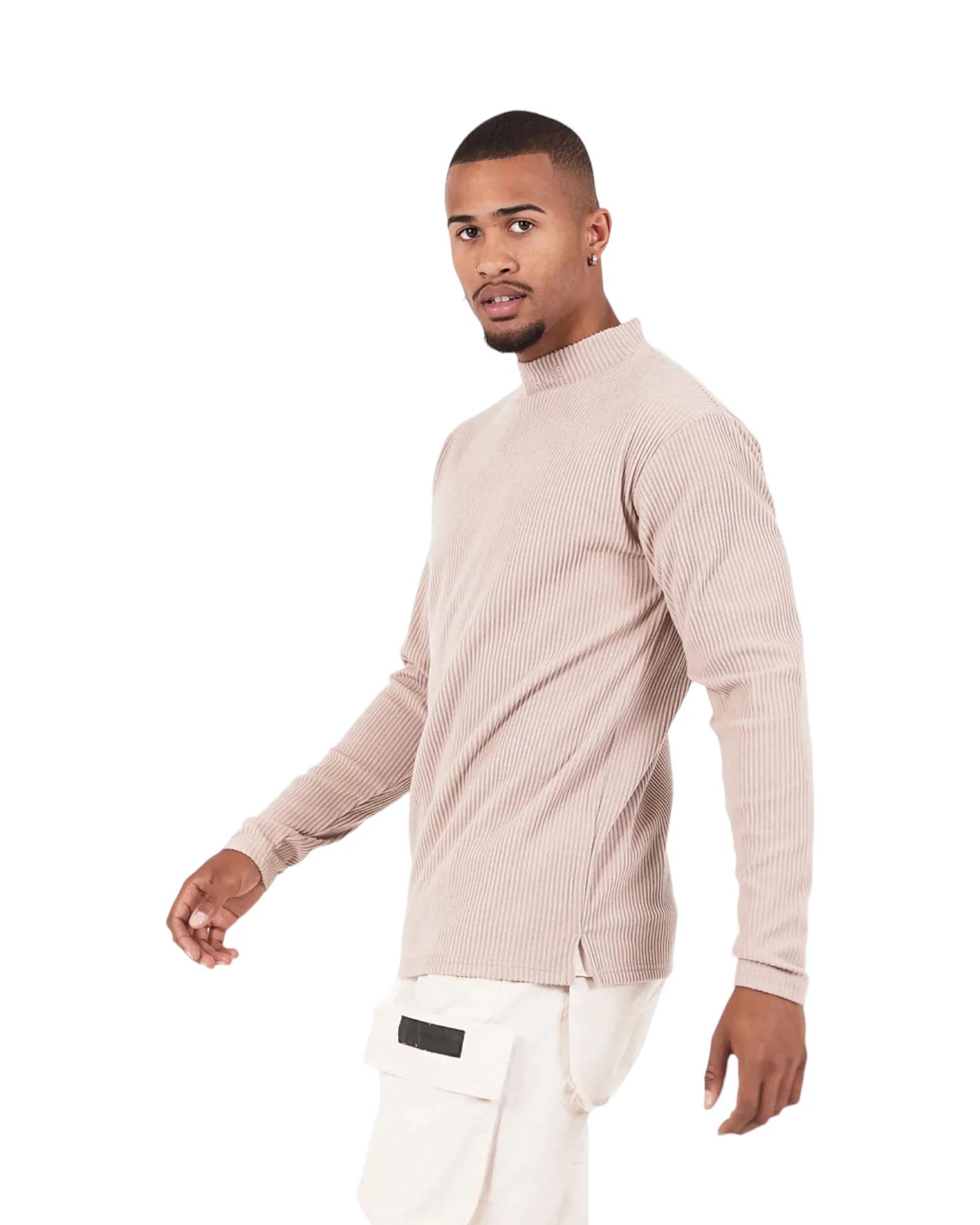 High Neck Strickpullover beige