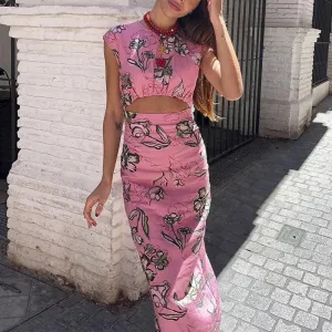 Hollow Long Elegant High Commuting Slim Party Summer Floral Dress