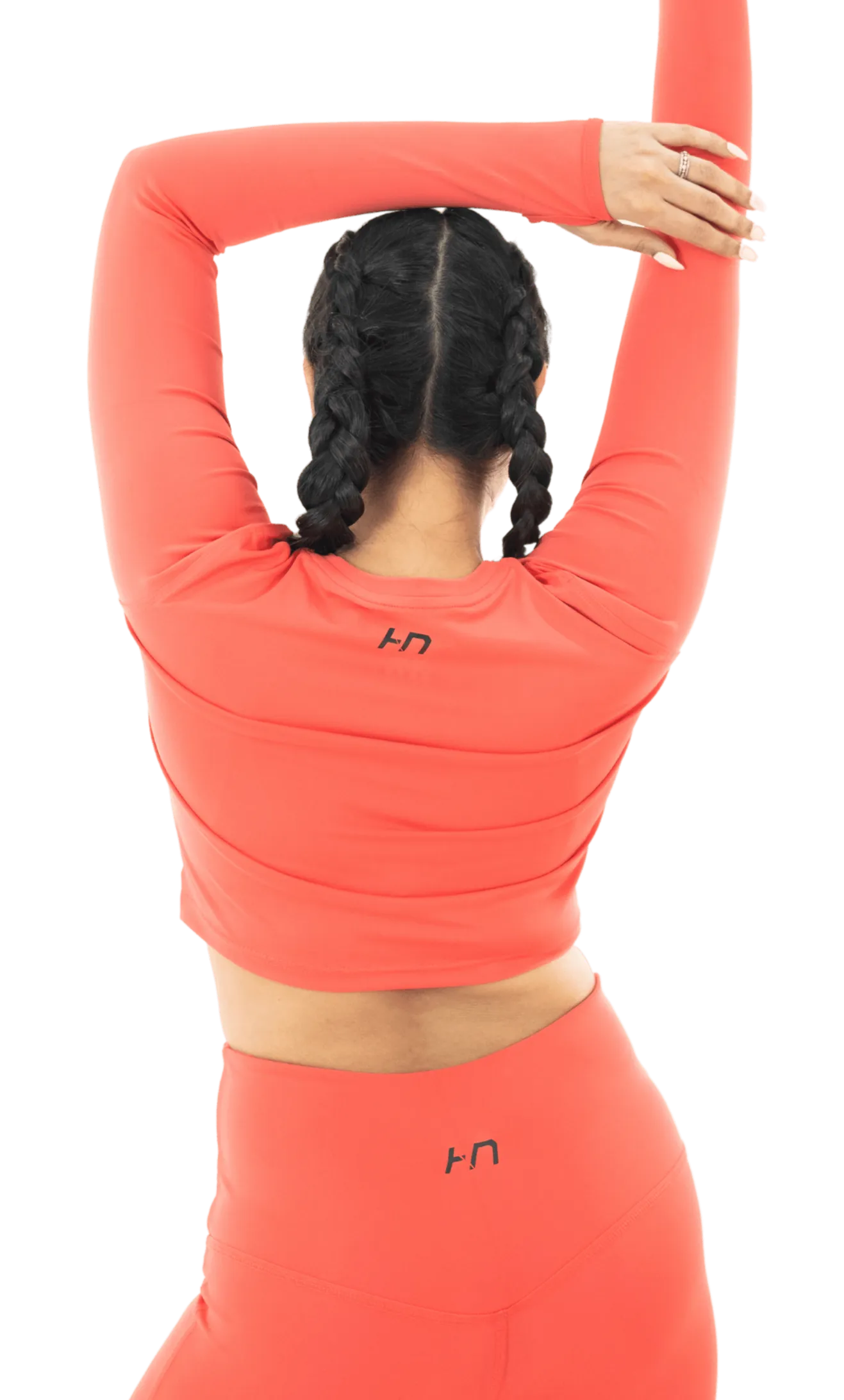 Hot Coral Orange Thumbhole Crop Top