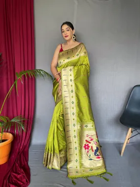 Icky Green Saree in Paithani Silk