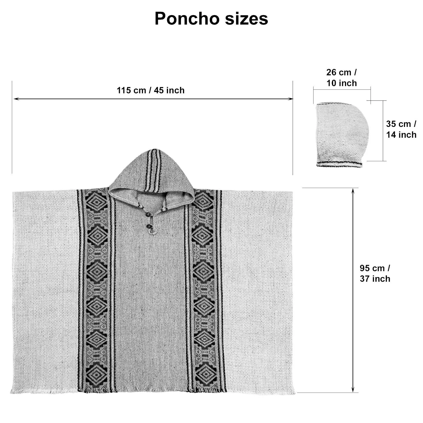 Iliniza - Llama Wool Unisex South American Handwoven Thick Hooded Poncho - Dimond pattern - White/Beige