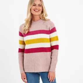 Janine Womens Striped Crew Neck Jumper - Faded Pink