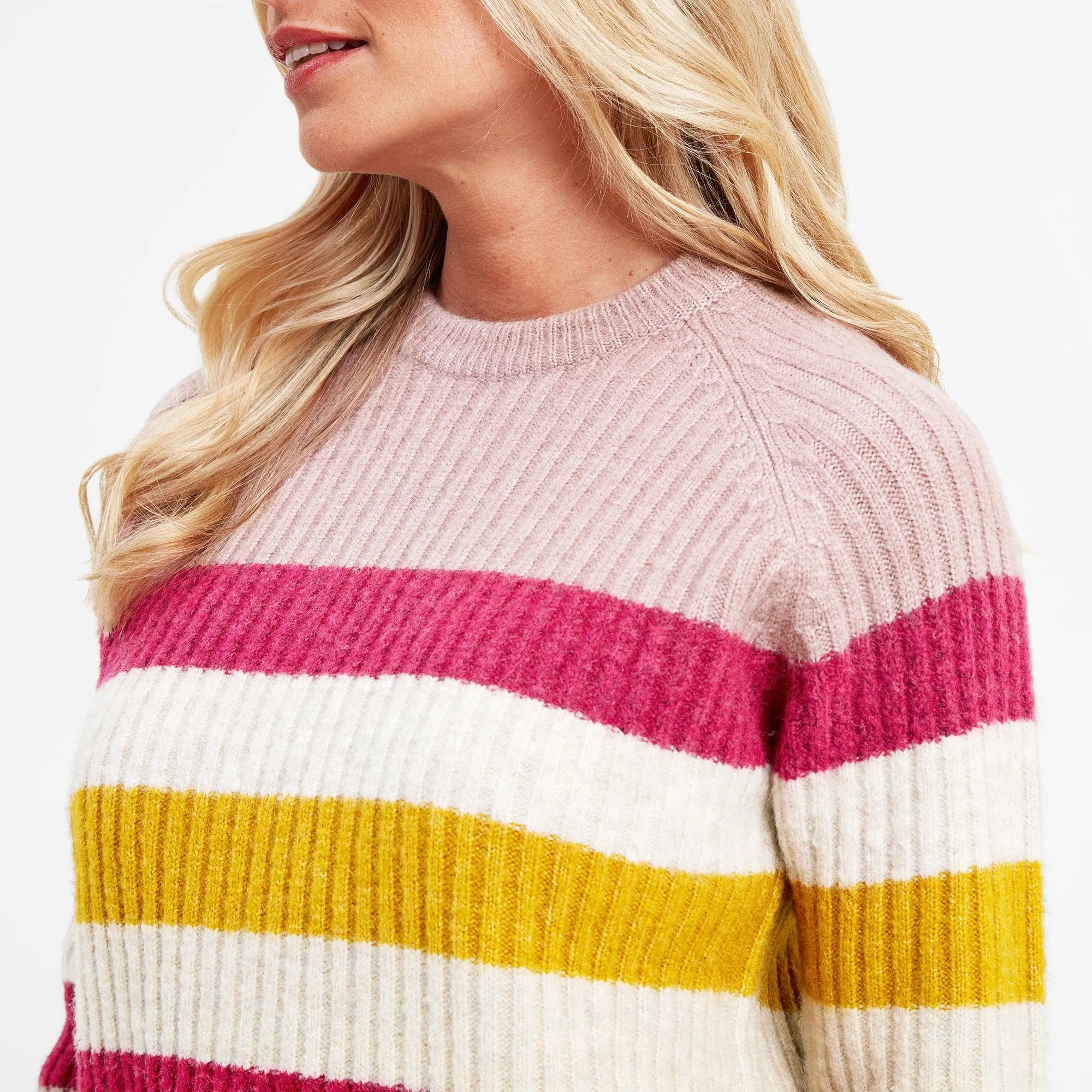 Janine Womens Striped Crew Neck Jumper - Faded Pink