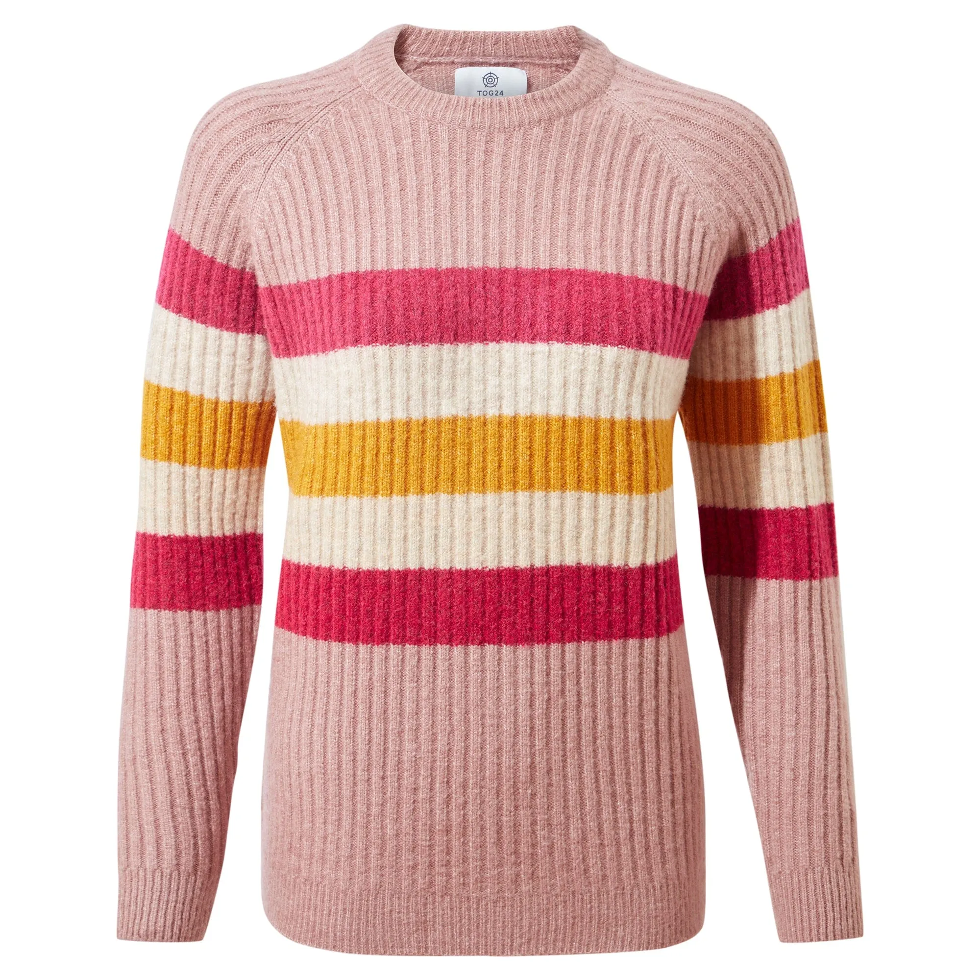 Janine Womens Striped Crew Neck Jumper - Faded Pink