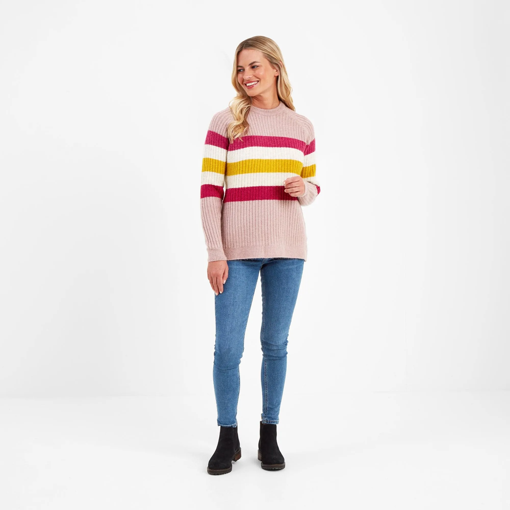 Janine Womens Striped Crew Neck Jumper - Faded Pink