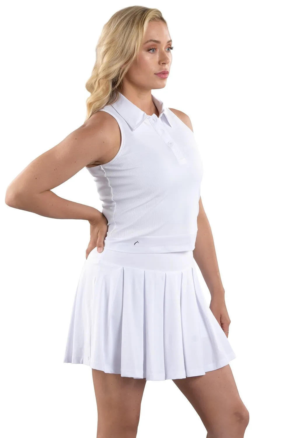 Kaylee White Racerback Cropped Polo - FINAL SALE