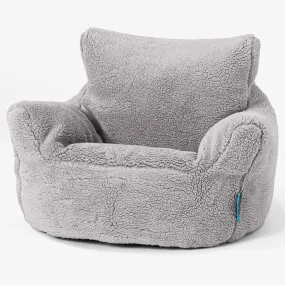 Kids Armchair Bean Bag for Toddlers 1-3 yr - Teddy Faux Fur Medium Grey