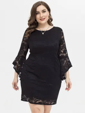 KittenAlarm - PLUS SIZE FLOUNCE SLEEVE LACE OVERLAY DRESS