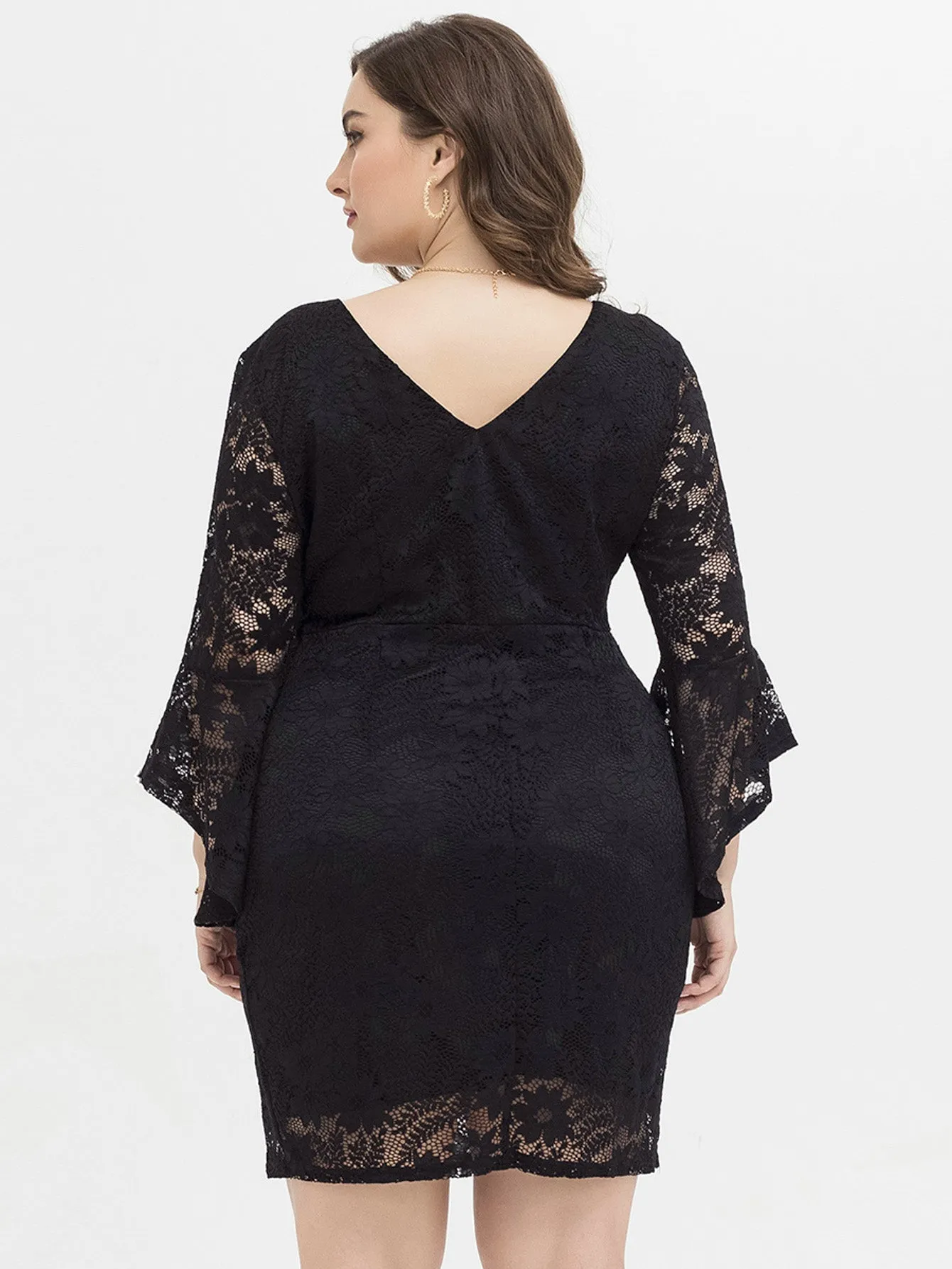 KittenAlarm - PLUS SIZE FLOUNCE SLEEVE LACE OVERLAY DRESS