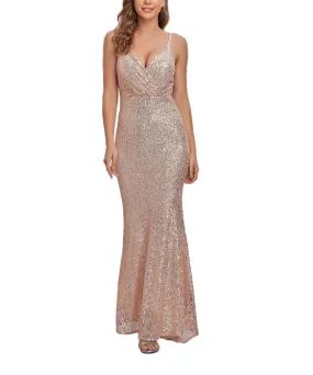 KittenAlarm - Sparkle  V Neck Sleeveless Formal Evening Dress