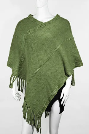 Knitted Fringe Trim Poncho