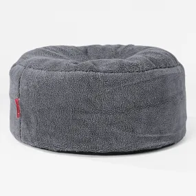 Large Round Pouffe - Teddy Faux Fur Dark Grey