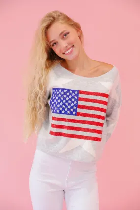 LET FREEDOM RING GREY STAR SWEATER