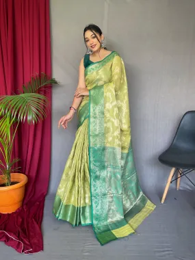 Light Green with Green Saree in Linen