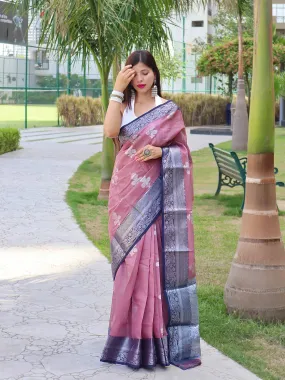 Light Mauve Saree in Linen