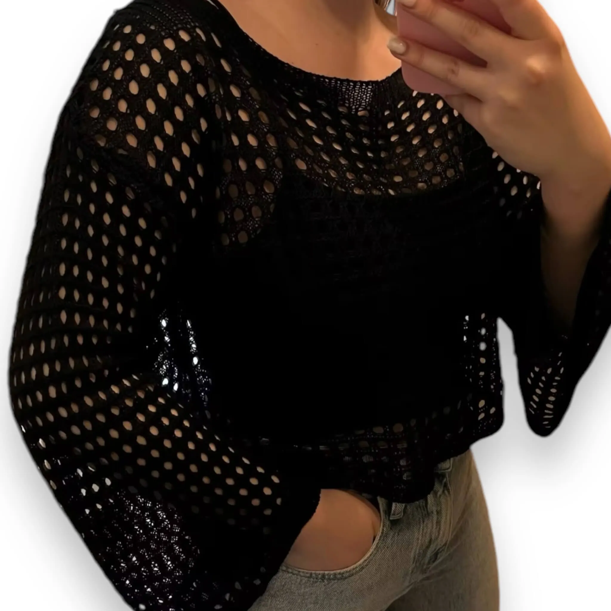 Long Sleeve Hollow Out Sweater Crop Top