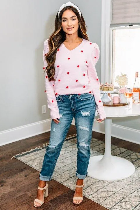 Love Lingers Pink Pompom Sweater