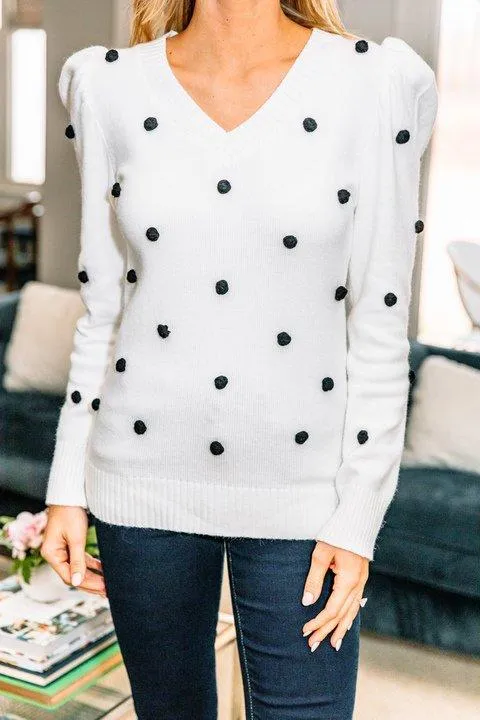 Love Lingers White Pompom Sweater