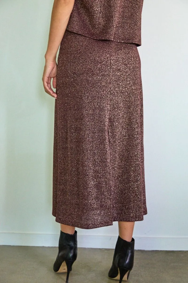 Lurex Flare Midi Skirt