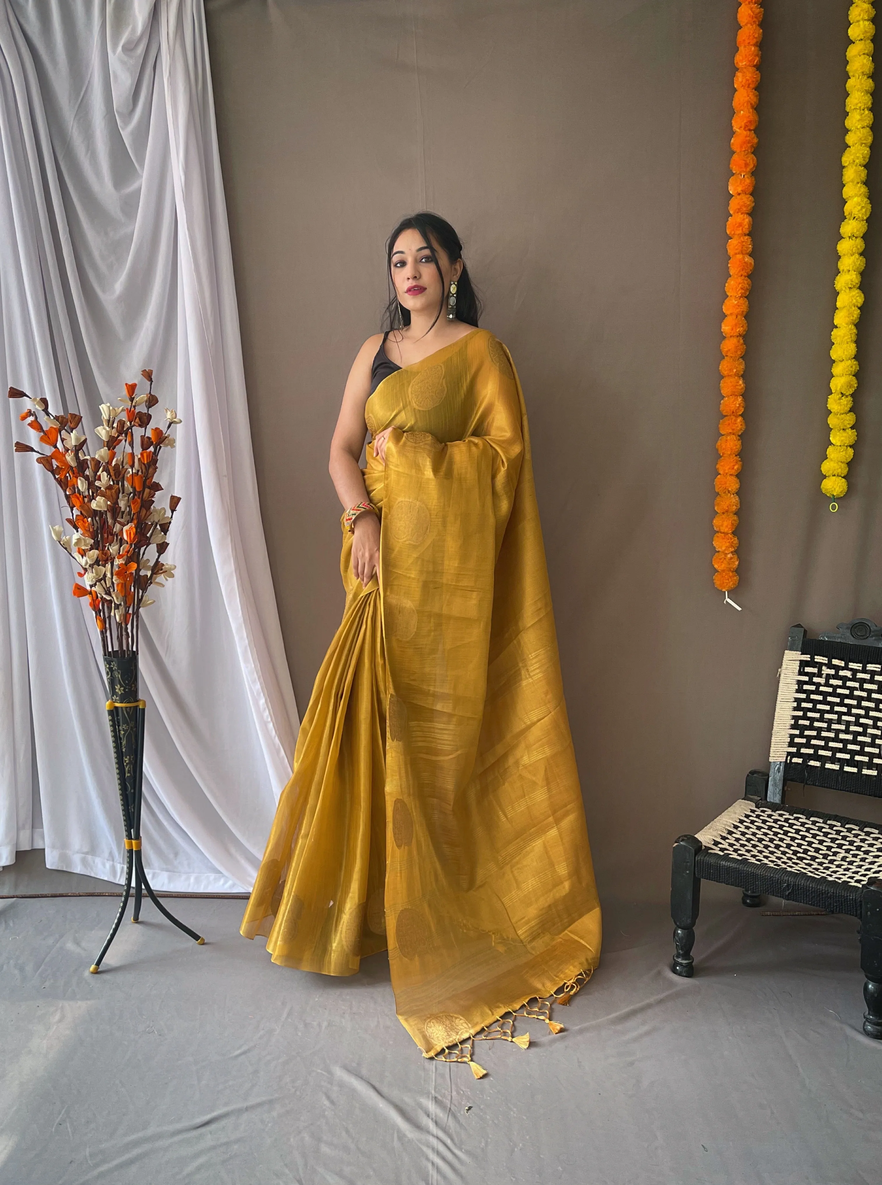 Luxor Gold Saree in Tissue Woven Silk