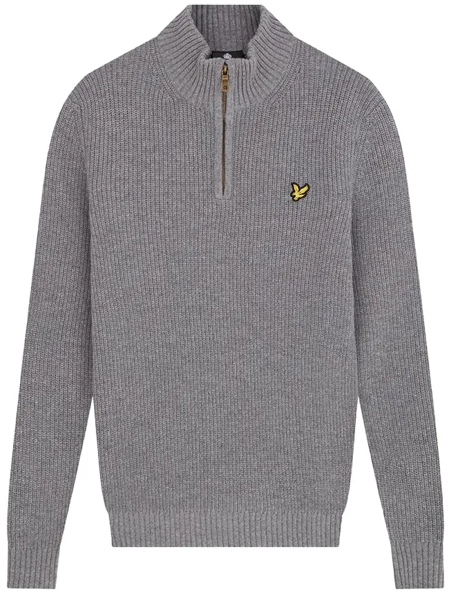 Lyle and Scott Mens Ribbed Quarter Zip Jumper Mid Grey Marl