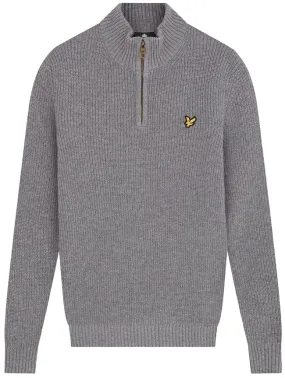 Lyle and Scott Mens Ribbed Quarter Zip Jumper Mid Grey Marl