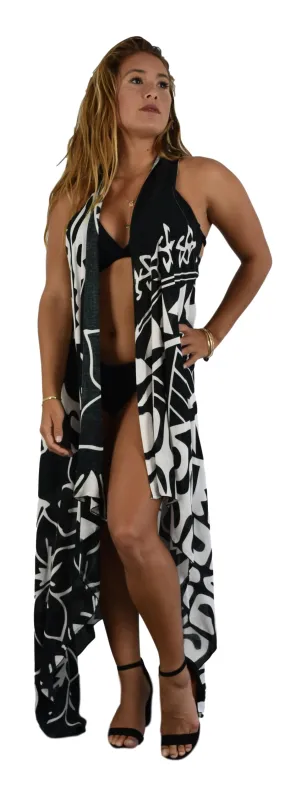 Magic Sarong | Hawaii Tribal | Hibiscus Black | Kimono Vest