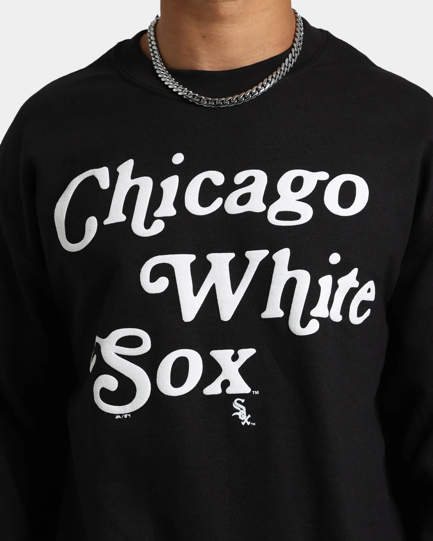 Majestic Athletic Chicago White Sox Team Stack Script Crewneck Black