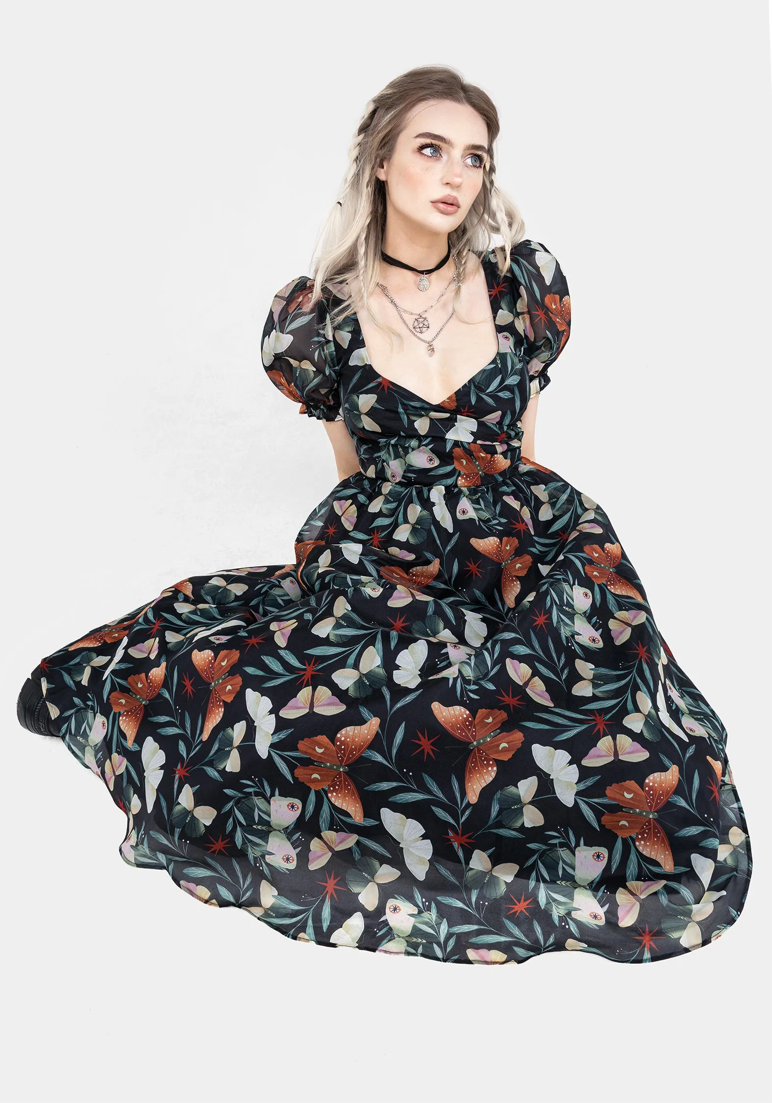 Mariposa Puff Sleeve Organza Midi Dress