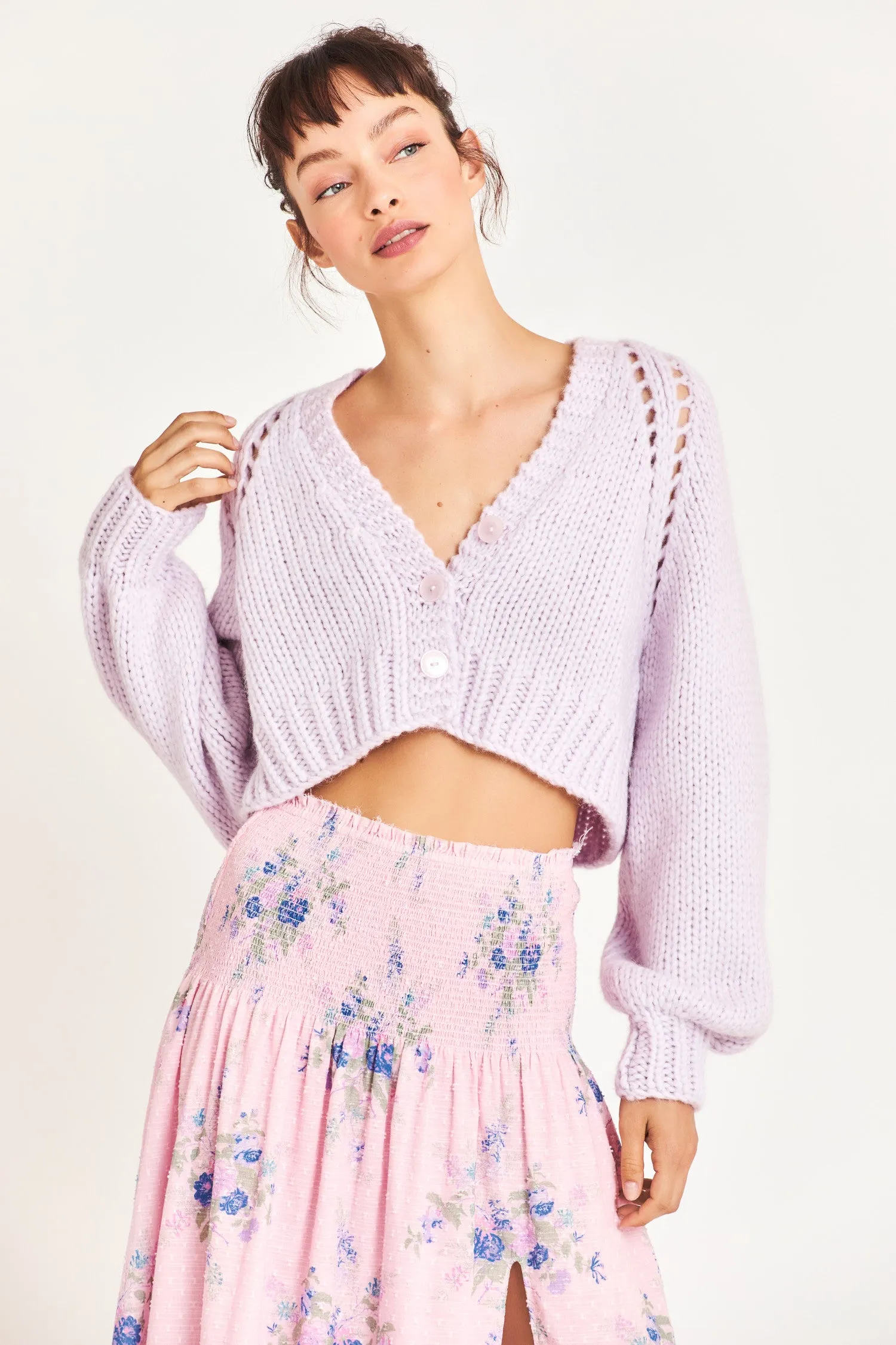 Marshe Crop Cardigan - PERRY PINK