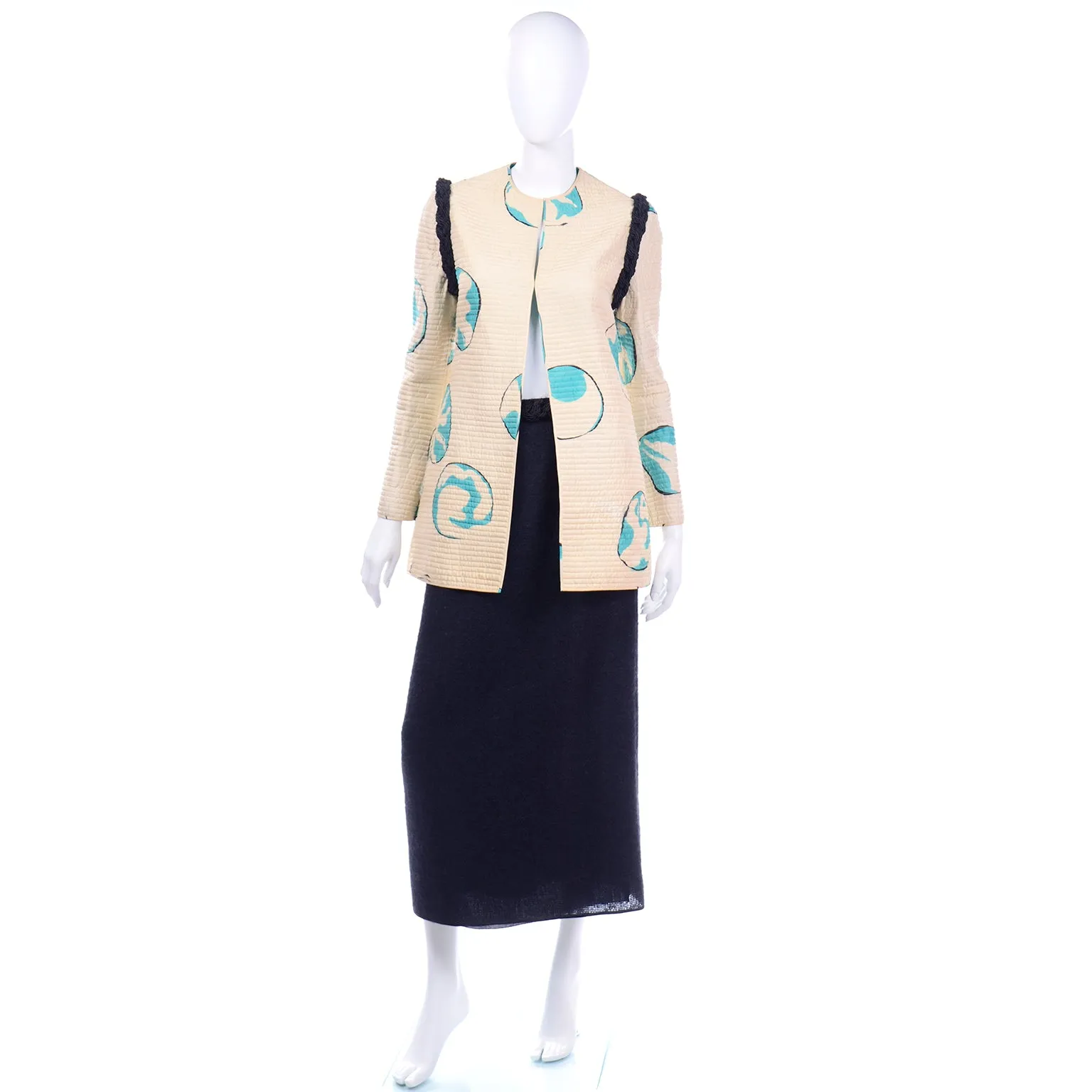 Mary McFadden Vintage Hand Painted Quilted Jacket & Skirt Outfit