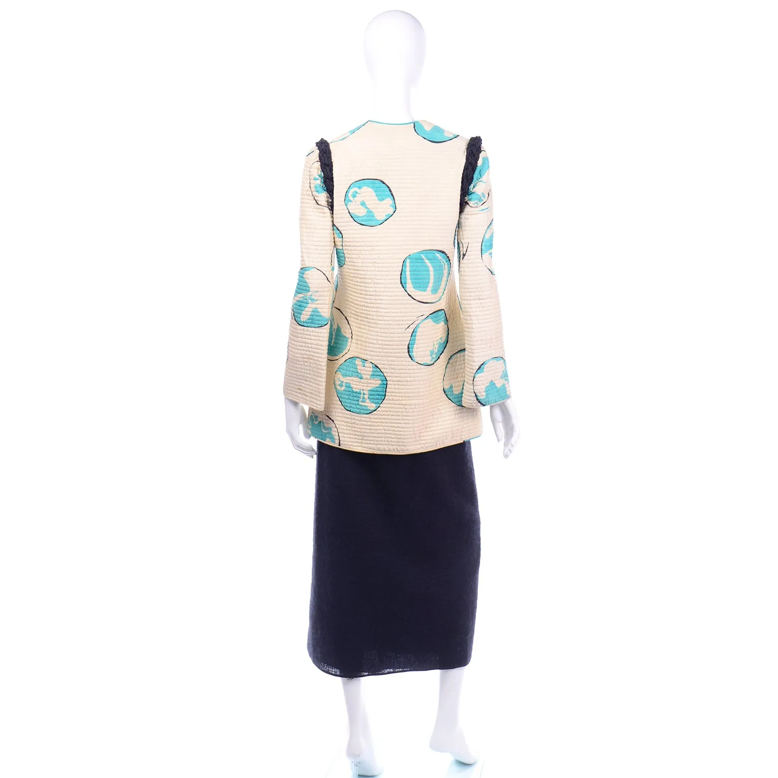 Mary McFadden Vintage Hand Painted Quilted Jacket & Skirt Outfit