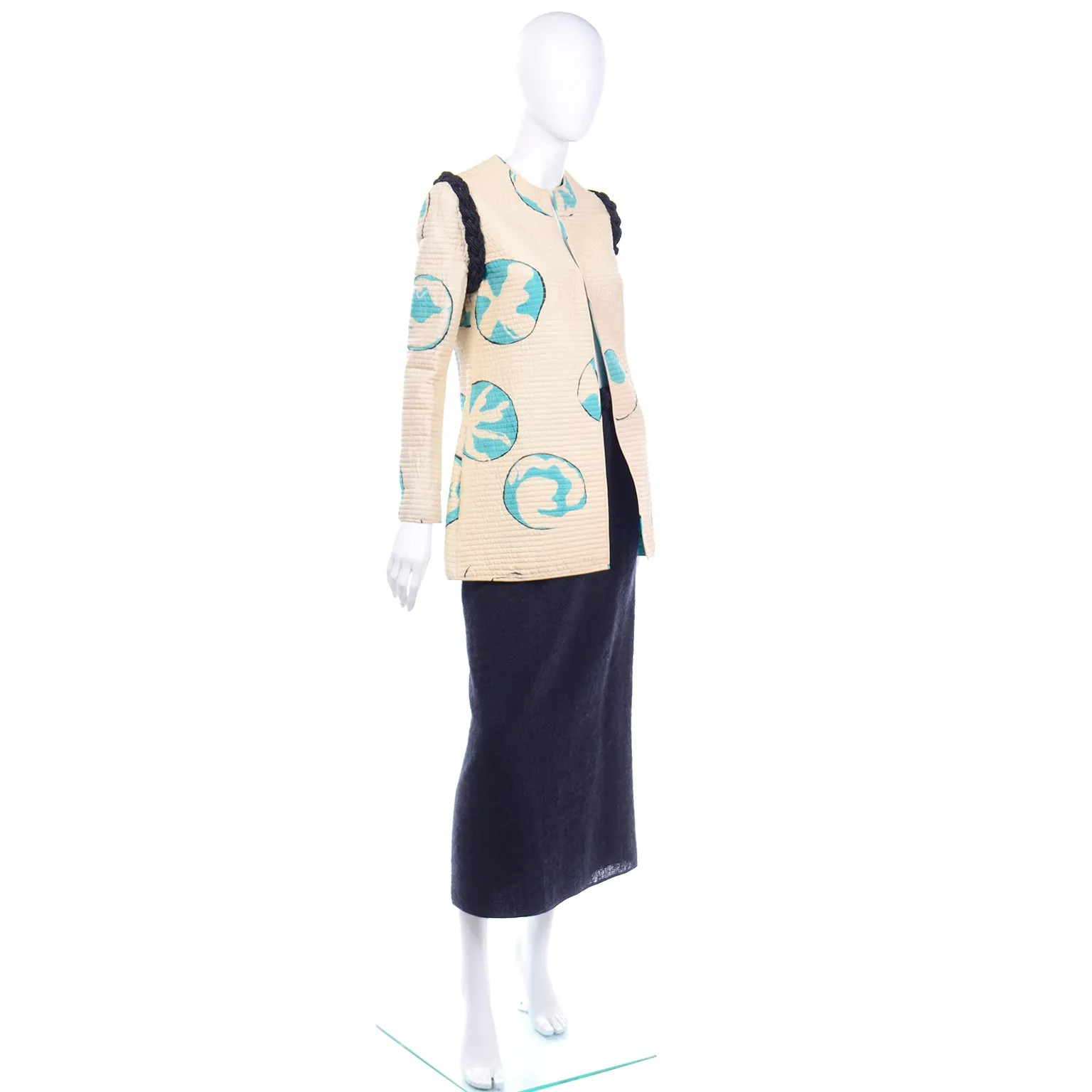 Mary McFadden Vintage Hand Painted Quilted Jacket & Skirt Outfit