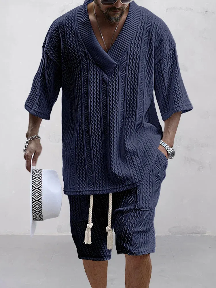 Men's fashionable knitted jacquard shirt set