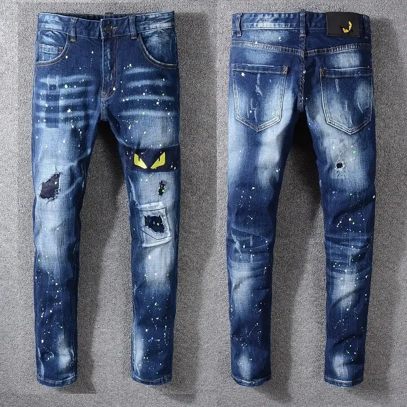 Men's Monster Eyes Distressed Denim Jeans