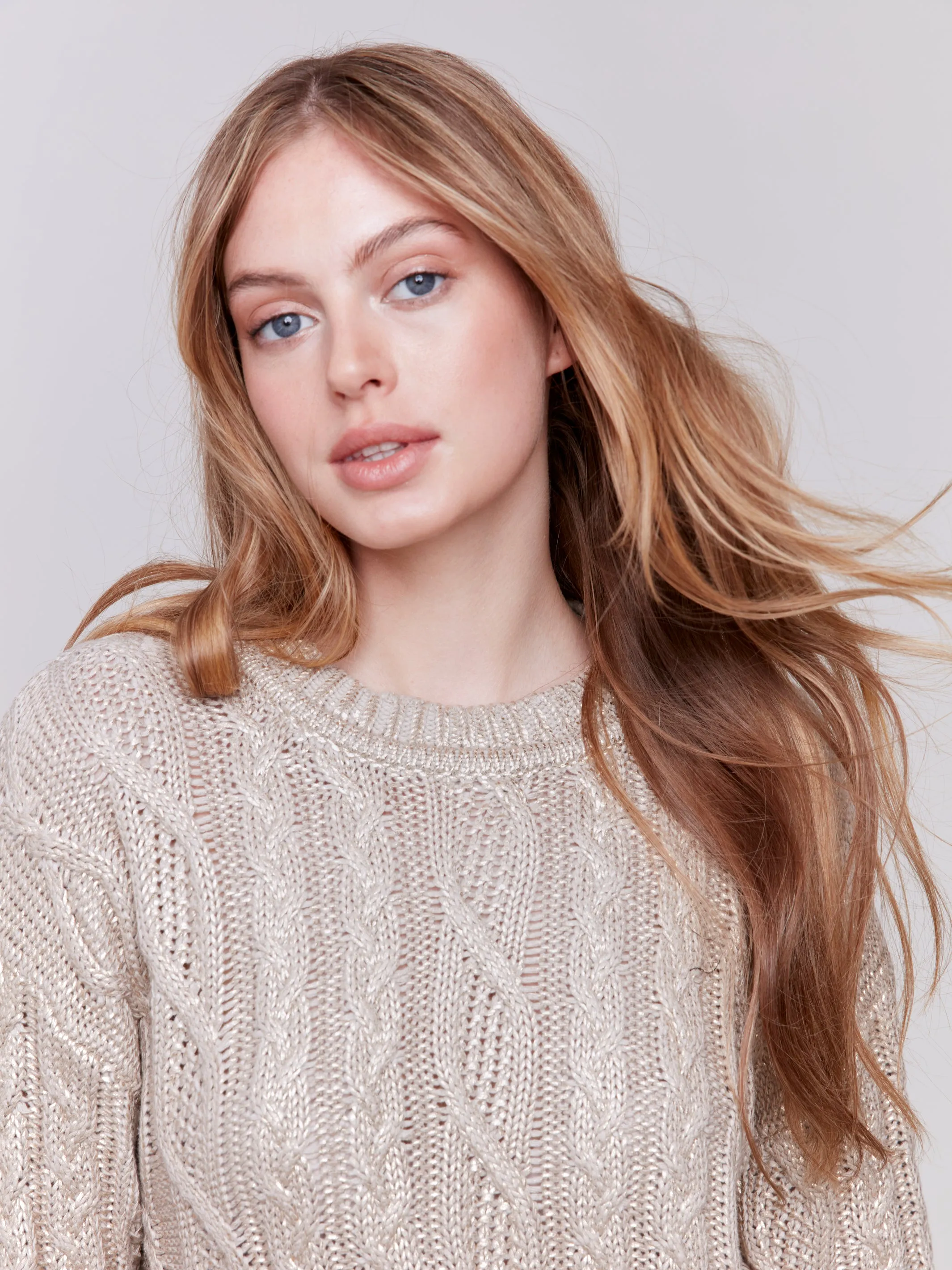 Metallic Cable Knit Sweater