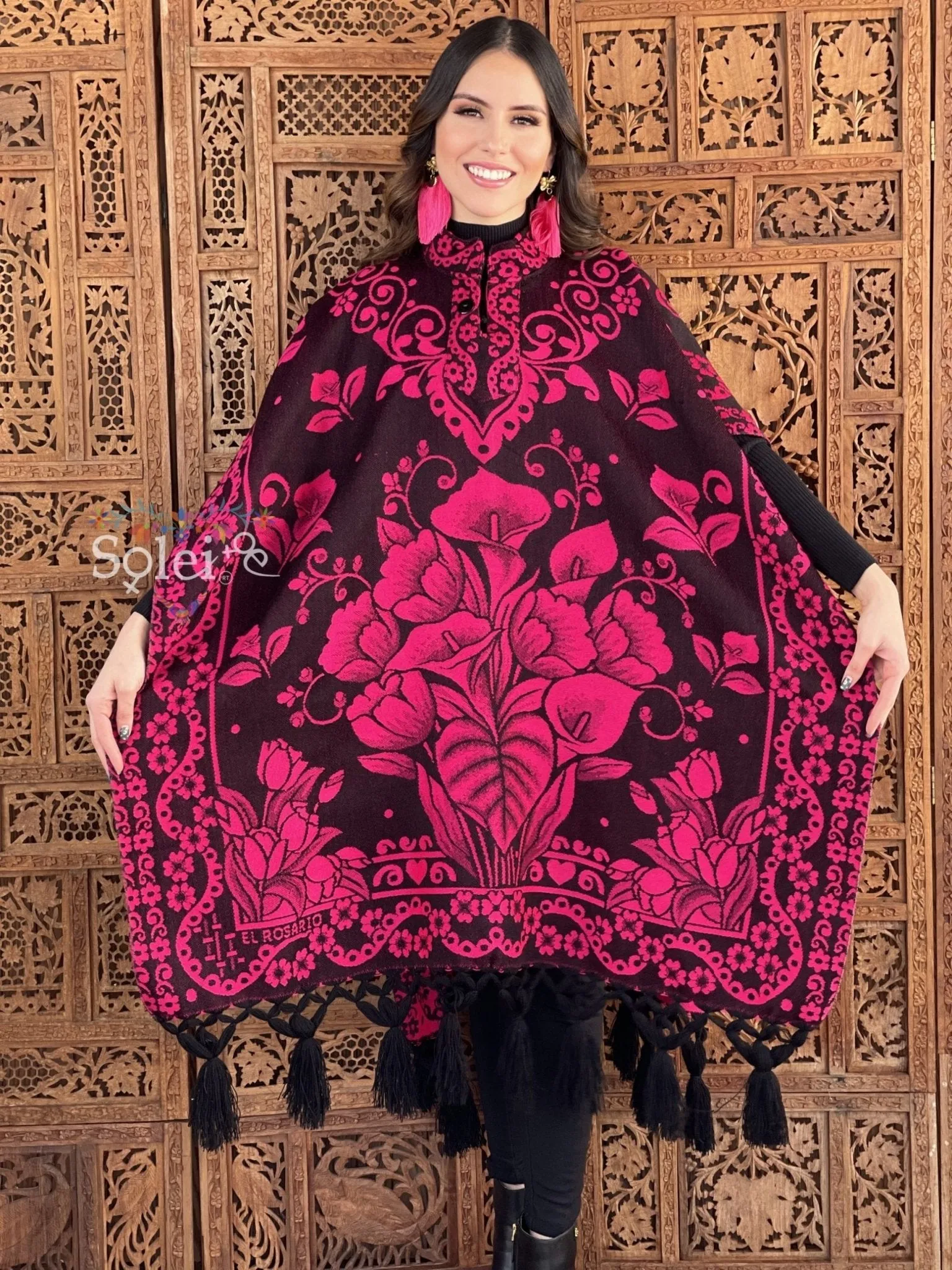 Mexican Traditional Calla Lily Poncho. Gaban Alcatraz Fino.