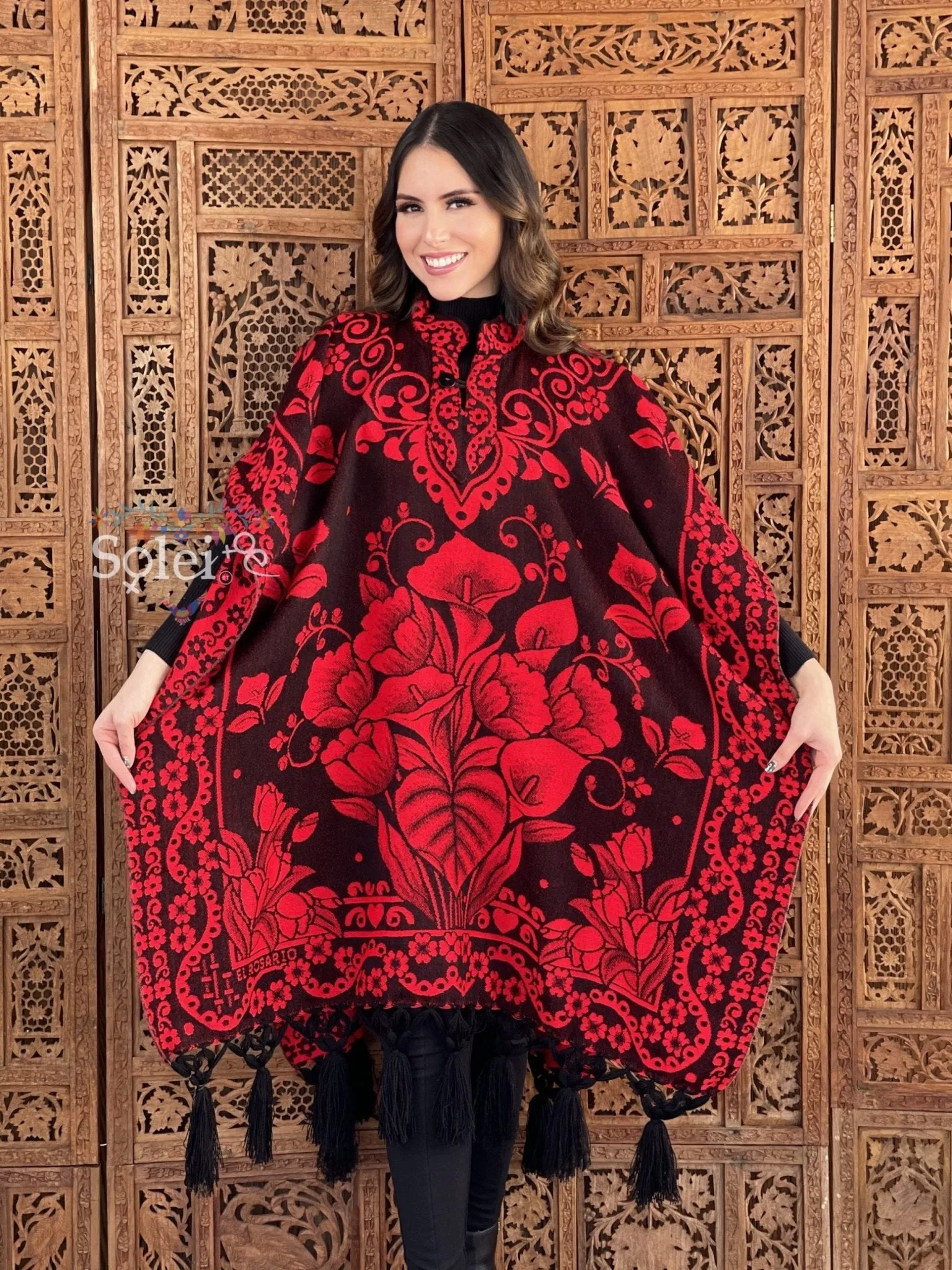 Mexican Traditional Calla Lily Poncho. Gaban Alcatraz Fino.