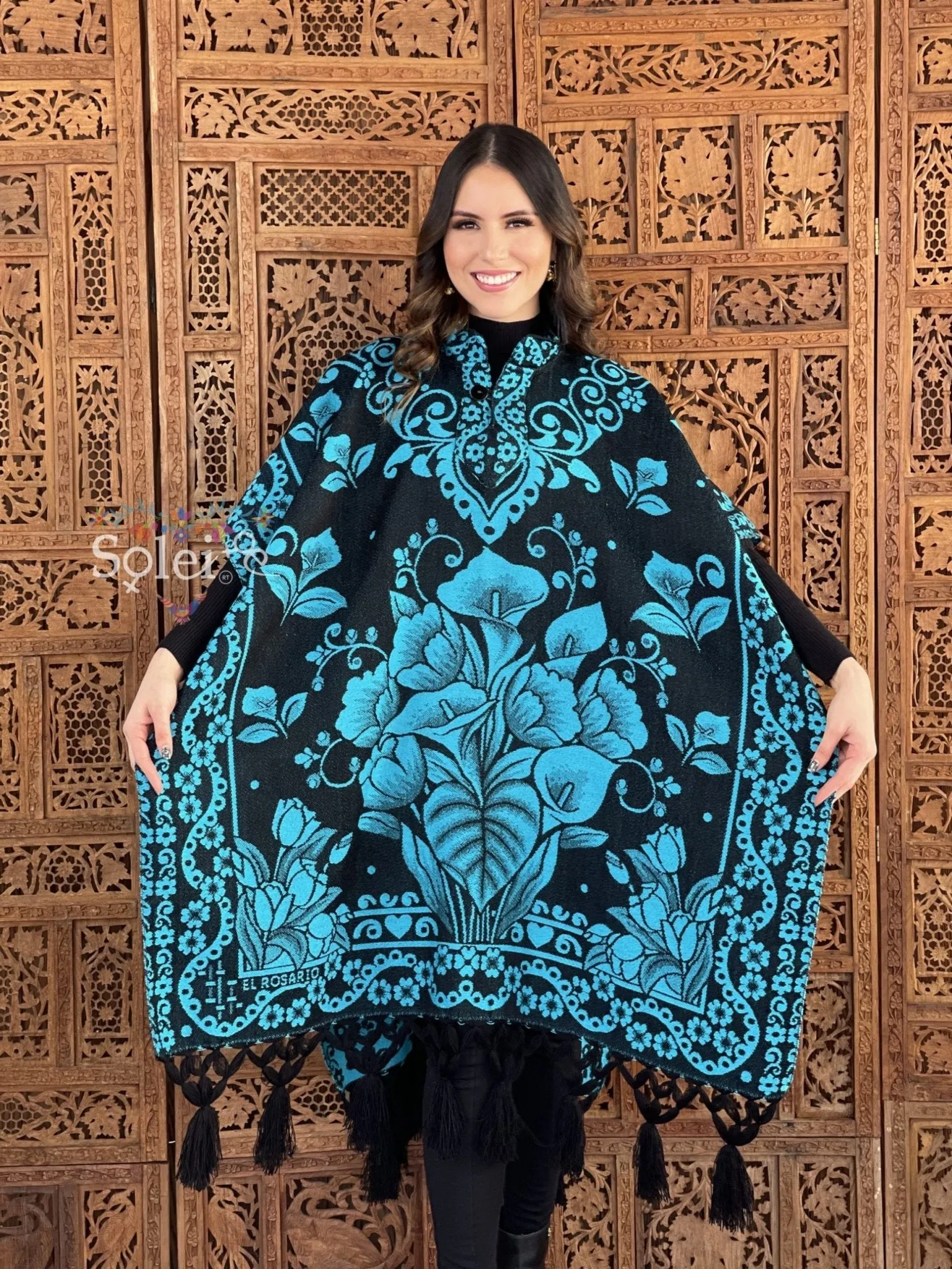 Mexican Traditional Calla Lily Poncho. Gaban Alcatraz Fino.