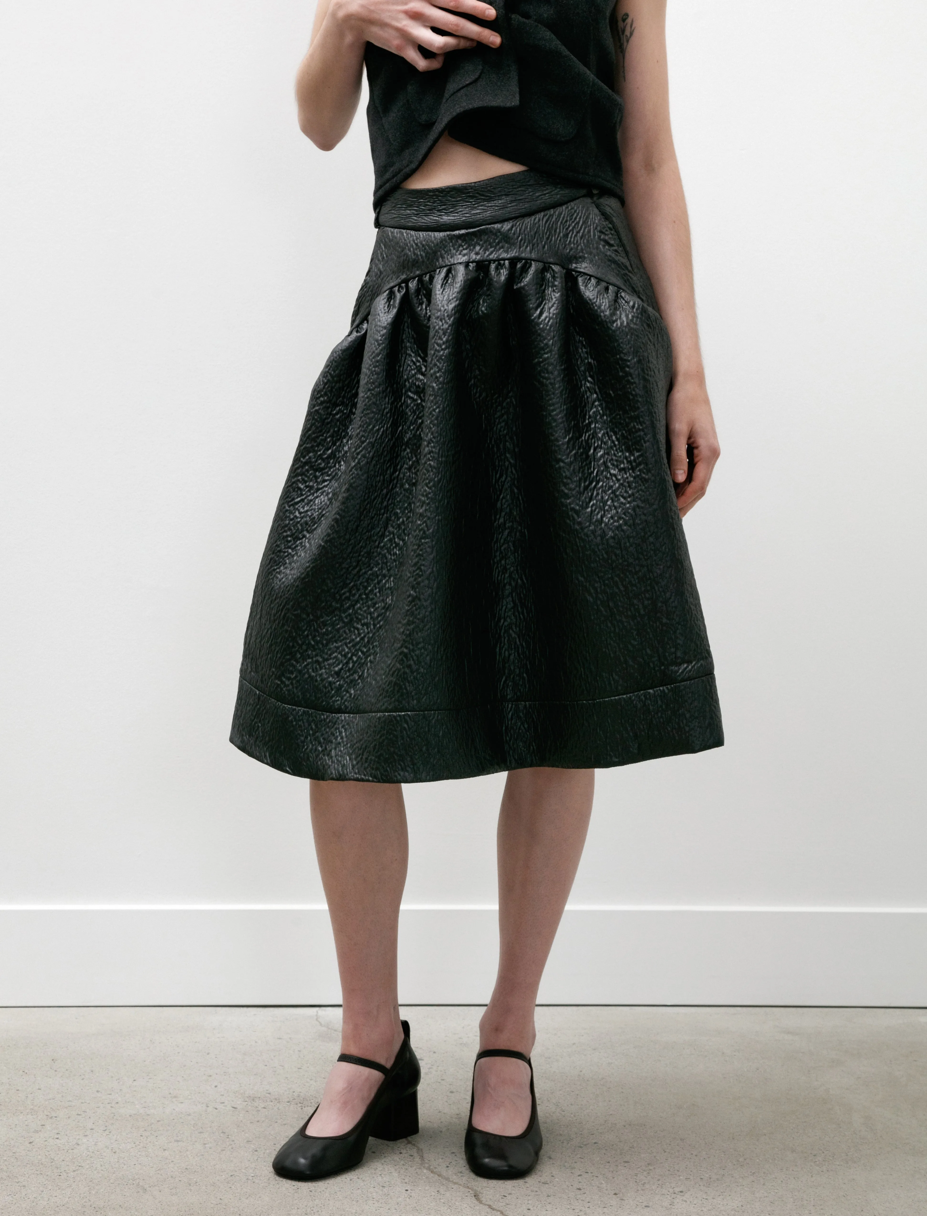 Midi Gathered Skirt Quilted Nylon