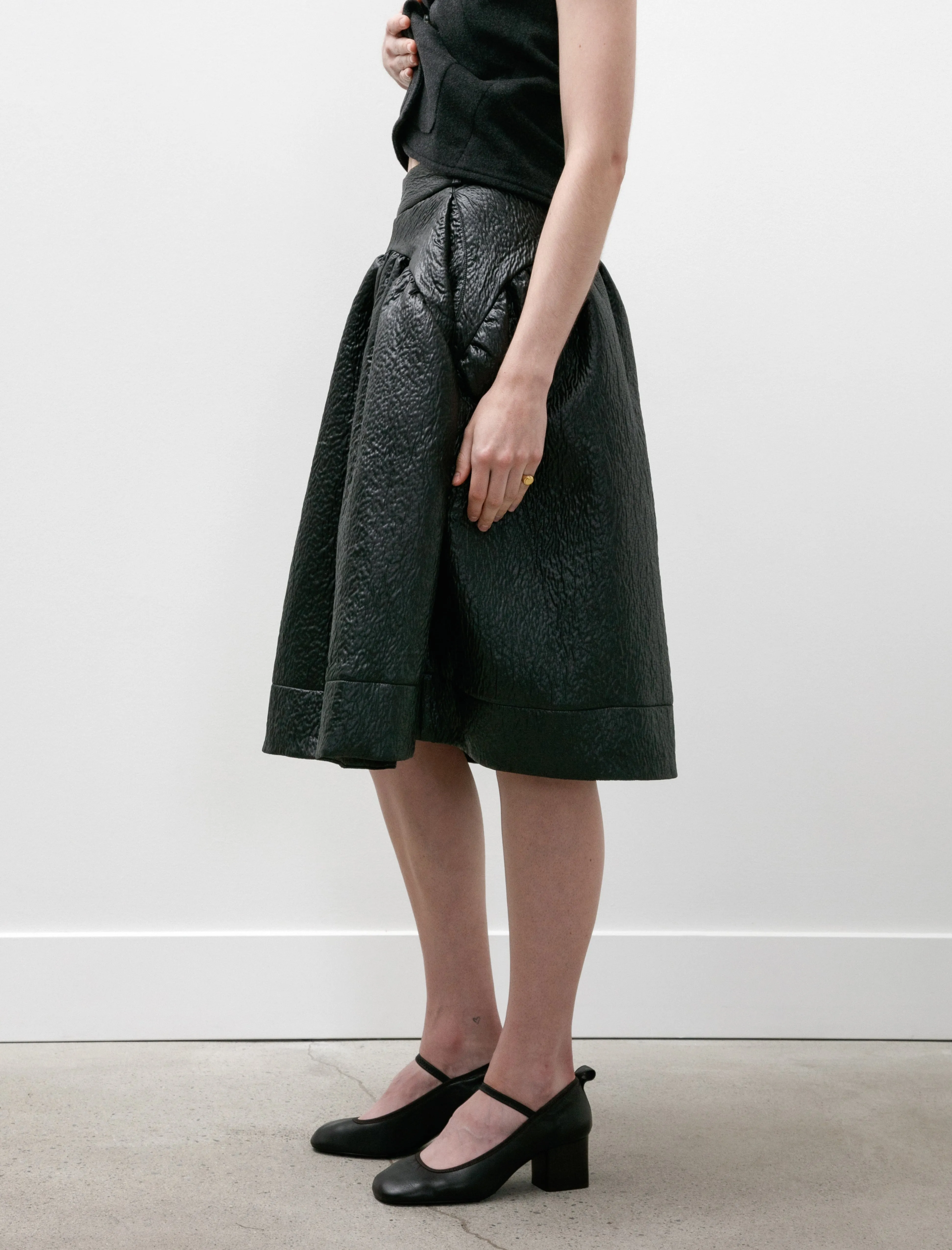 Midi Gathered Skirt Quilted Nylon