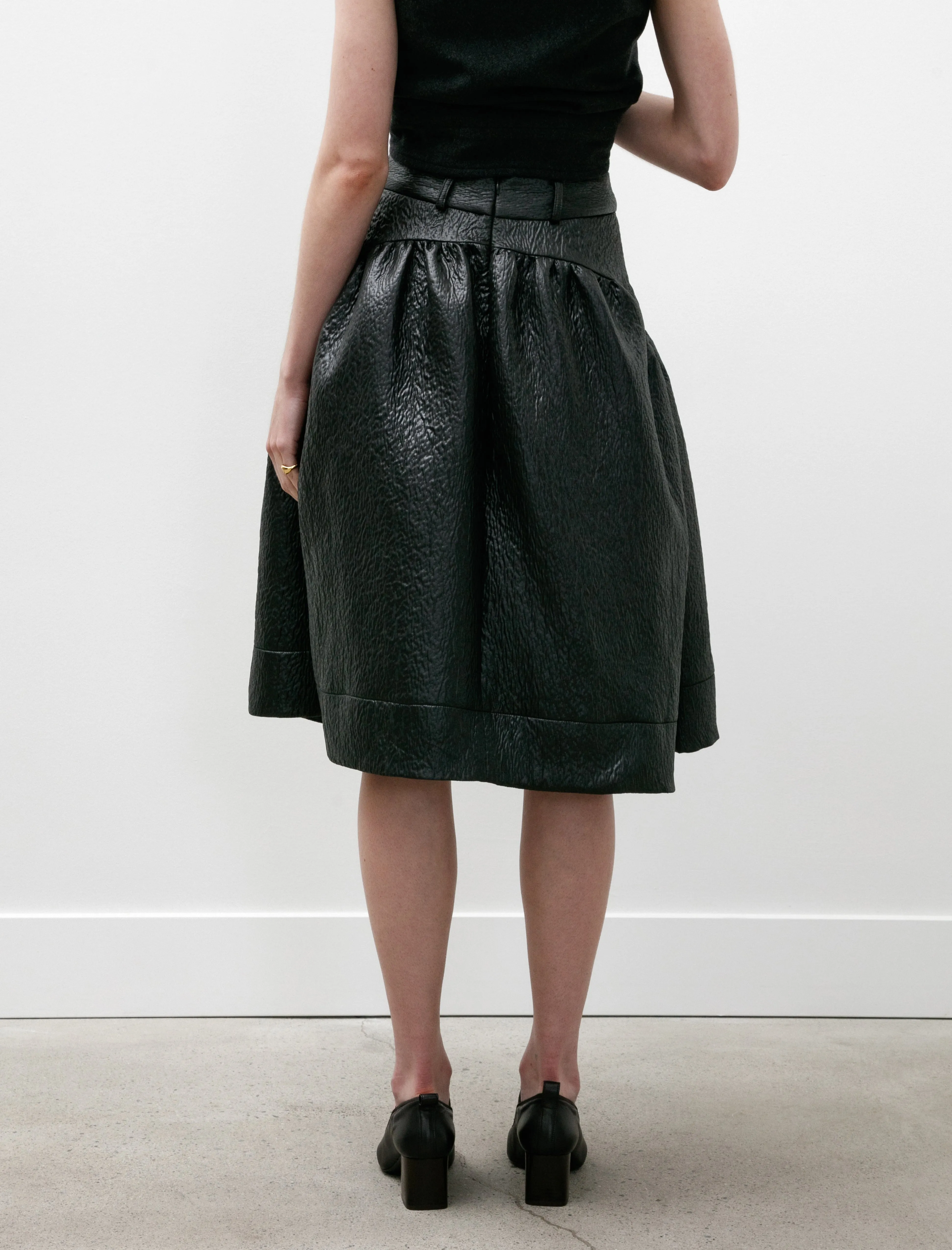 Midi Gathered Skirt Quilted Nylon