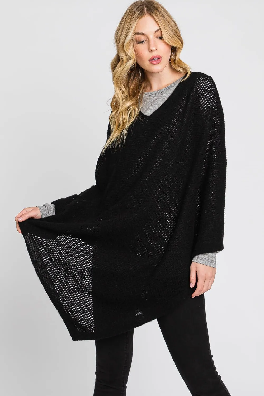 MS0335 Solid Loose Knit Poncho