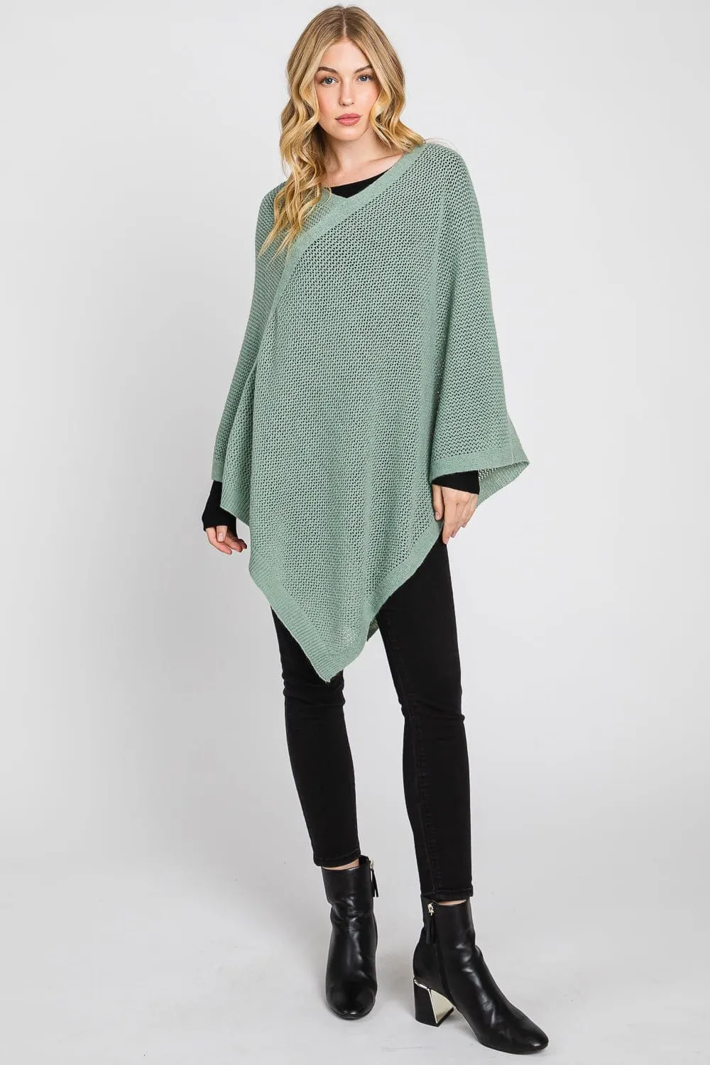 MS0335 Solid Loose Knit Poncho