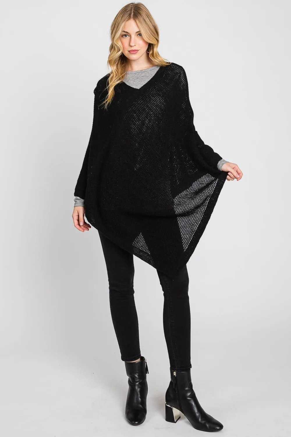 MS0335 Solid Loose Knit Poncho