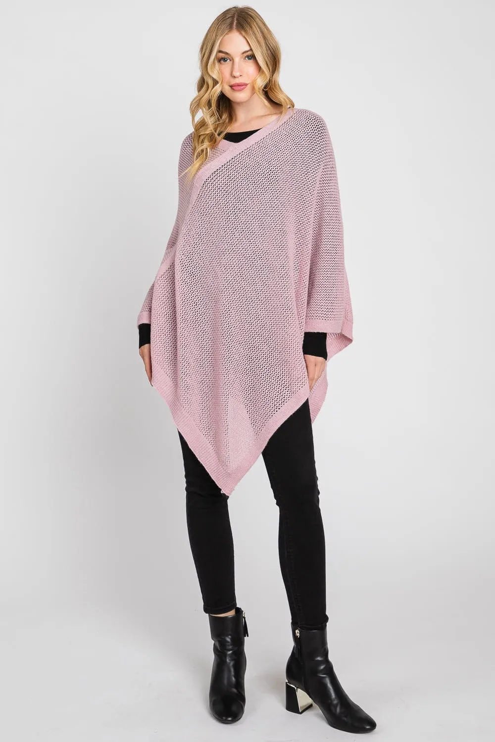 MS0335 Solid Loose Knit Poncho