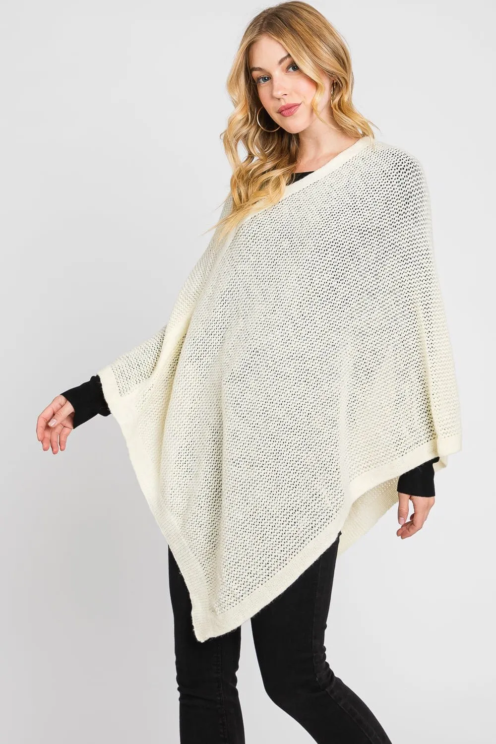 MS0335 Solid Loose Knit Poncho